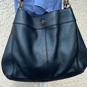 Coach Leather Shoulder Handbag Blue Teal Snake skin